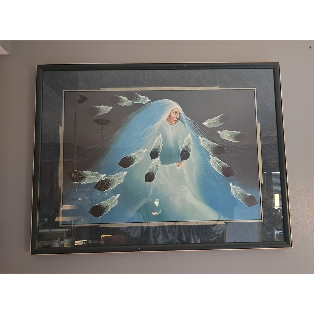 Vtg 1988 Blue Sea Rising Print by Frank Howell Artwork Wooden Frame 24.5"x33"